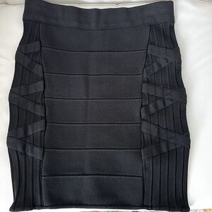 Stretta Black Ribbed Mini Pencil Skirt